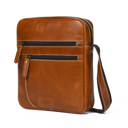 Rustic Voyager Leather Messenger Bag - Tan