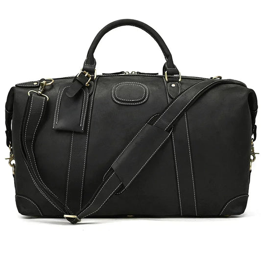 Leather Travel Bag With Rivet - Black