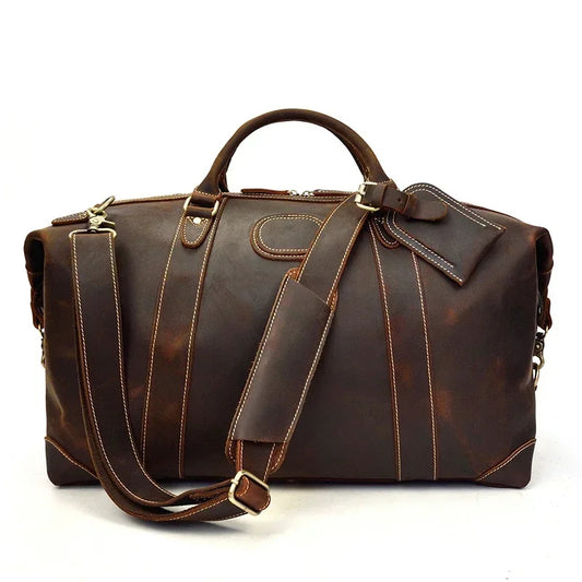 Leather Travel Bag With Rivet - Brown